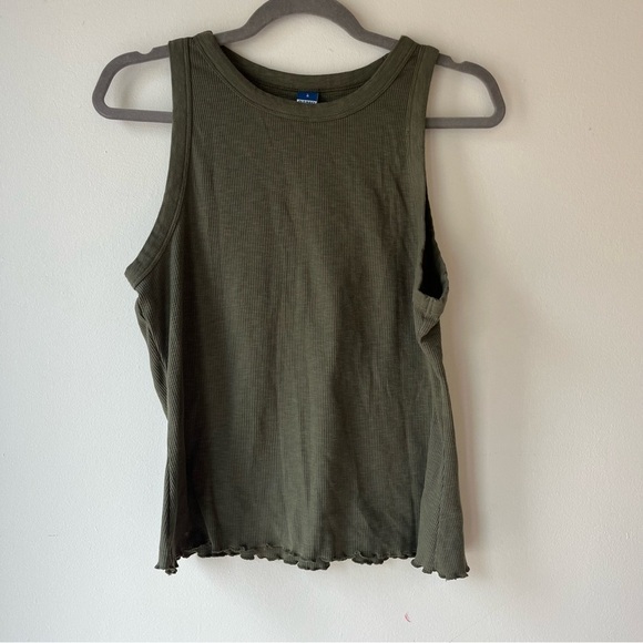 Old Navy Women’s Ribbed Tank Top Olive Green Lettuce Hem Sleeveless Size Large - Picture 1 of 8
